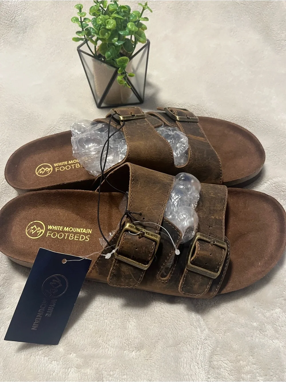 White Mountain Men’s Hampton  Brown Double-Buckle Slide Sandals Size 12 NWT